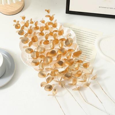 24 Pcs Gold Fake Eucalyptus Leaves Eucalyptus Stems Artificial Eucalyptus Leaves Eucalyptus Branches Faux Eucalyptus Stem for Vase Wedding Bouquet