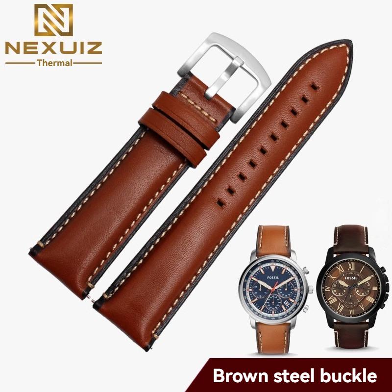 For Fossil Cowhide Leather Strap Men Black Blue Wristband Q Smart FTW1114 ME3110 FS5436 Quick Release Watchband 20mm 22mm 24mm