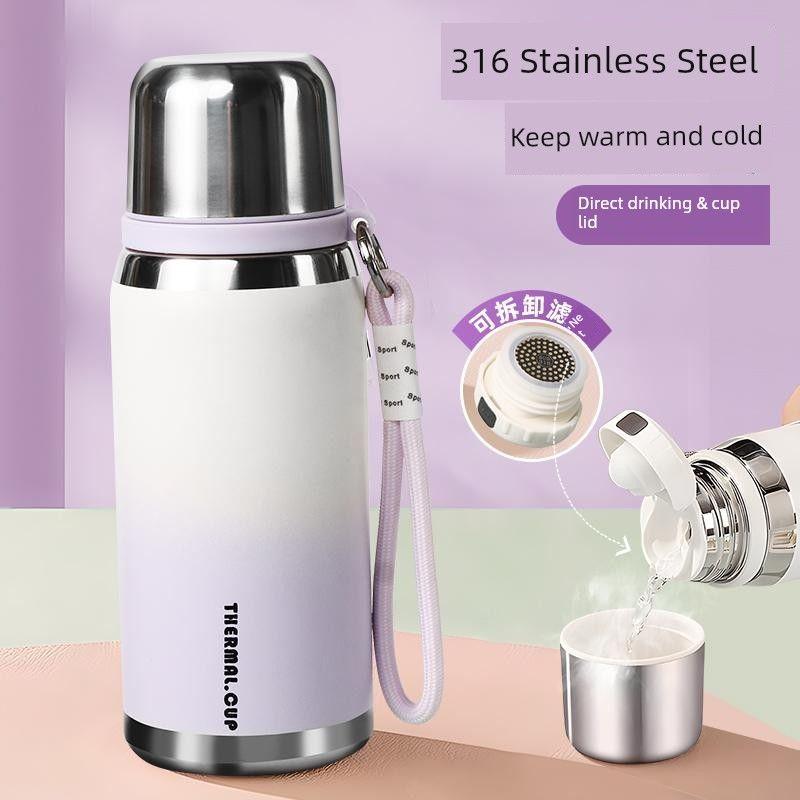 Large-Capacity Thermos Cup for Women, High-Looking 2023 New Model for Male Students, Portable Tea Brewing Cup, 316 Stainless Steel Water Cup
