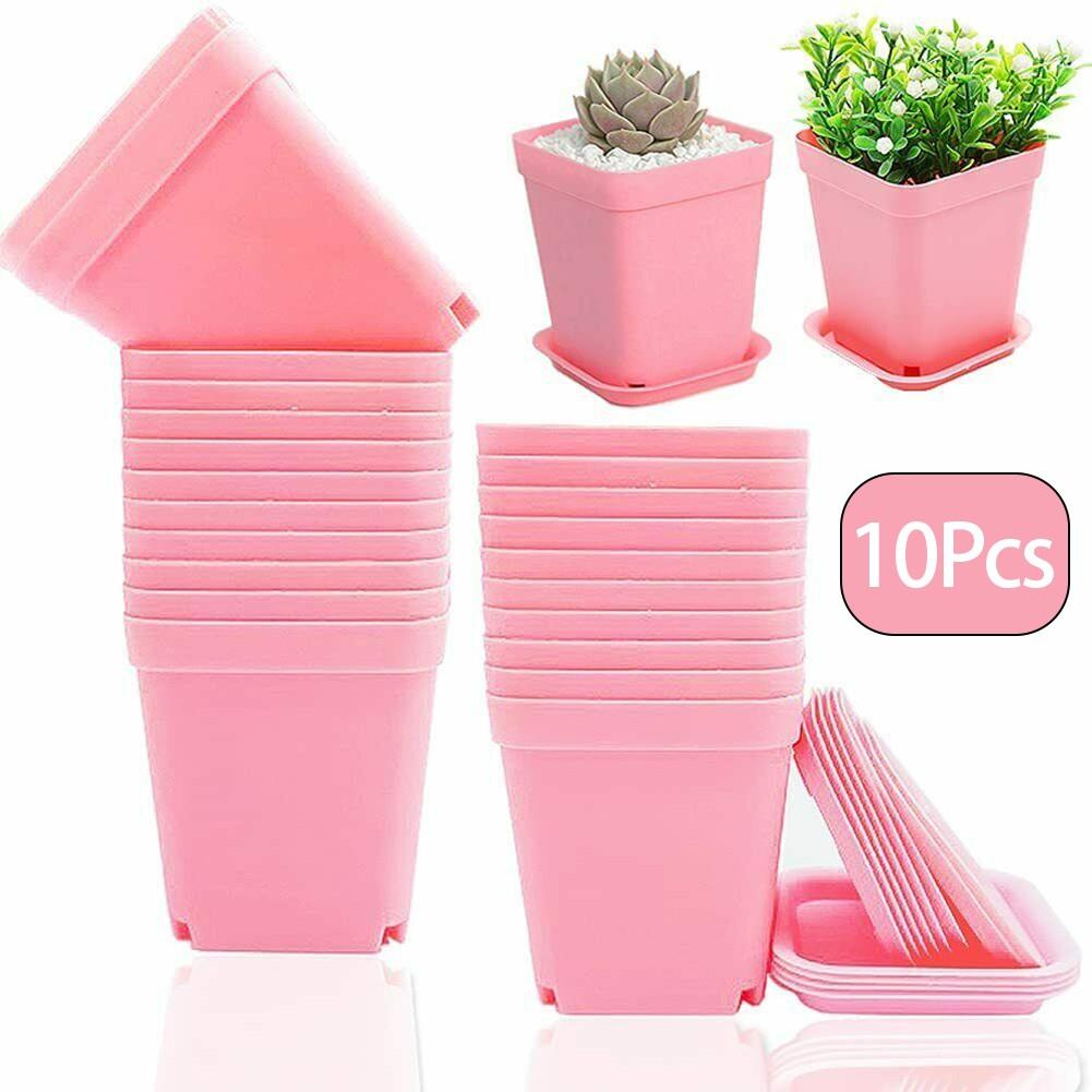 10PCS Resin Flowerpot Reusable Colorful Square Nursery Flower Pots Plastic Plant Pot For Balcony Desktop Garden Decoration