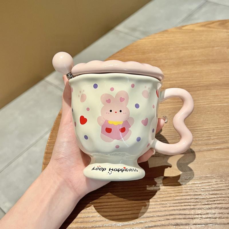 Birthday Gift Cute Polka Dot Puppy Mug Girl High  Looking Rabbit Ceramic Drinking Cup Best Friend Souvenir