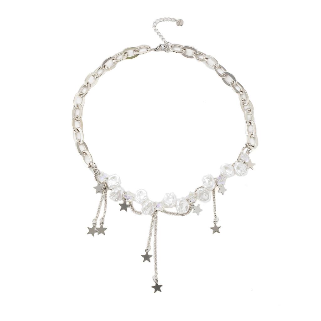 Elegant Fashion Pearl Star Fringed Necklace Light Luxury Niche Design Temperament Sweet Cool High Sense Collarbone Chain Woman