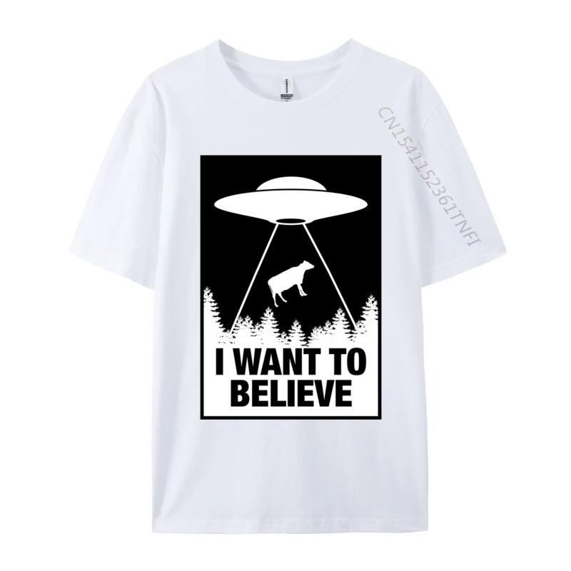 I Want To Believe Ufo Abducting A Cow Normal Fashionable Normal T Shirts Cotton Camisa Unisex Tees Print T Shirts