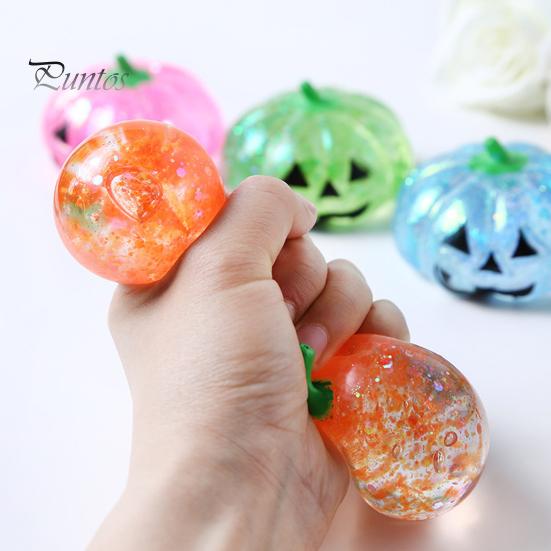 Glittery Fidget Ball 1/2/3Pcs Halloween Pumpkin Stress Relief Toy, Creepy Head Squeeze Elastic Toy Glitter for Kids Adults, Party Favors Relaxation