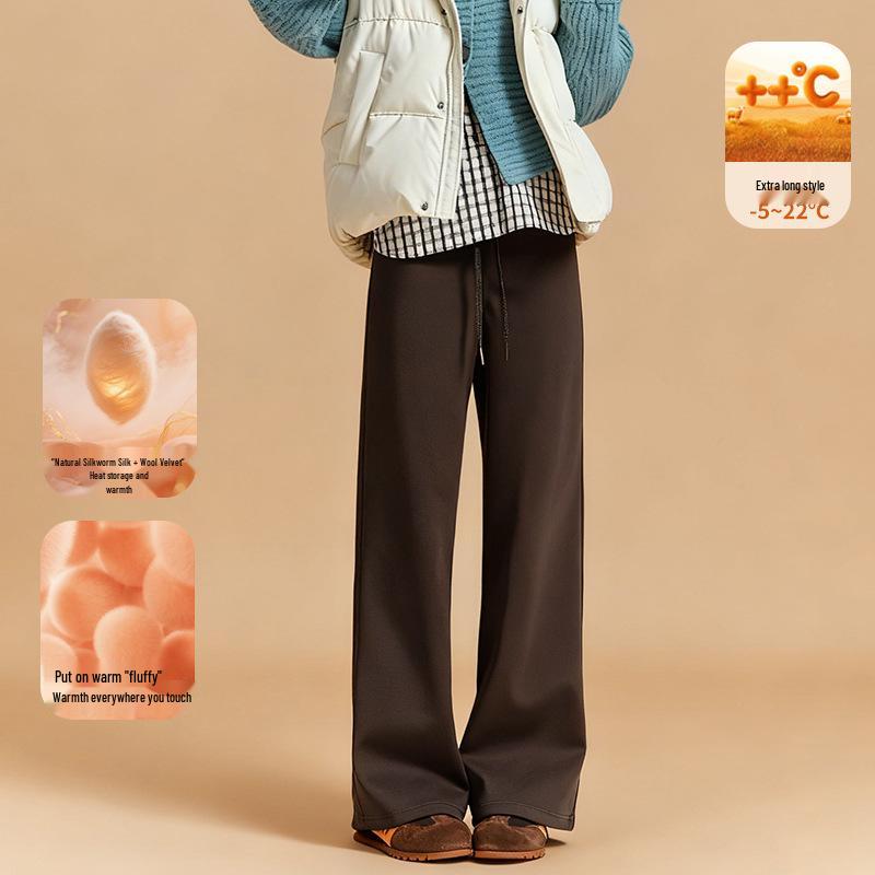 Women's Fleece-Lined Wide-Leg Sports Pants: Loose Fit, Plus Size (up to 220 Jin), Perfect for Running, Yoga, and Fitness.