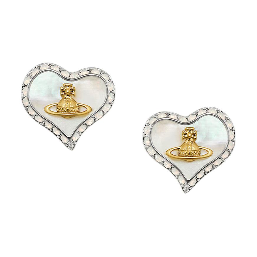 Vivienne Westwood Petra Asymmetrical Heart Silver White Mother Of Pearl Earrings Women earrings 8053195069606 Basic Packaging-Dust Bag+Box