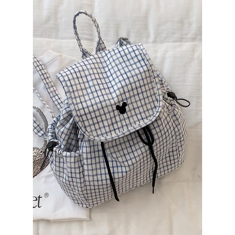 Korean version of college style backpack bag women's bag 2025 new fashion plaid small backpack travel shopping bag