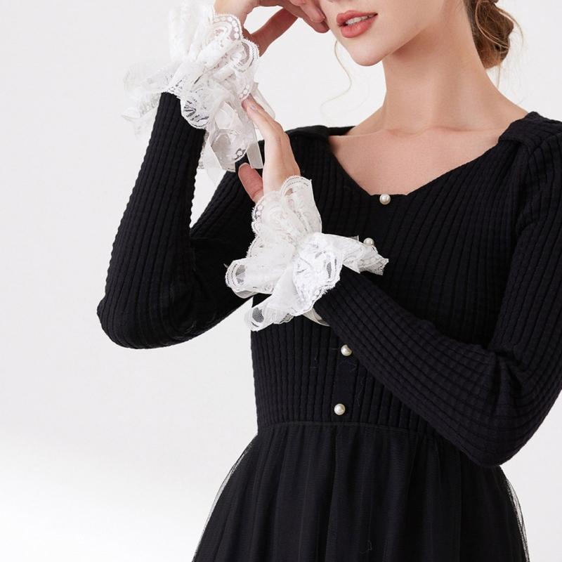 Lace Trim Manicure Sleeve Nails Art Decoration Meshes Cuffs Romantics Arm Cuffs for Special Occasion and Fancy Dress