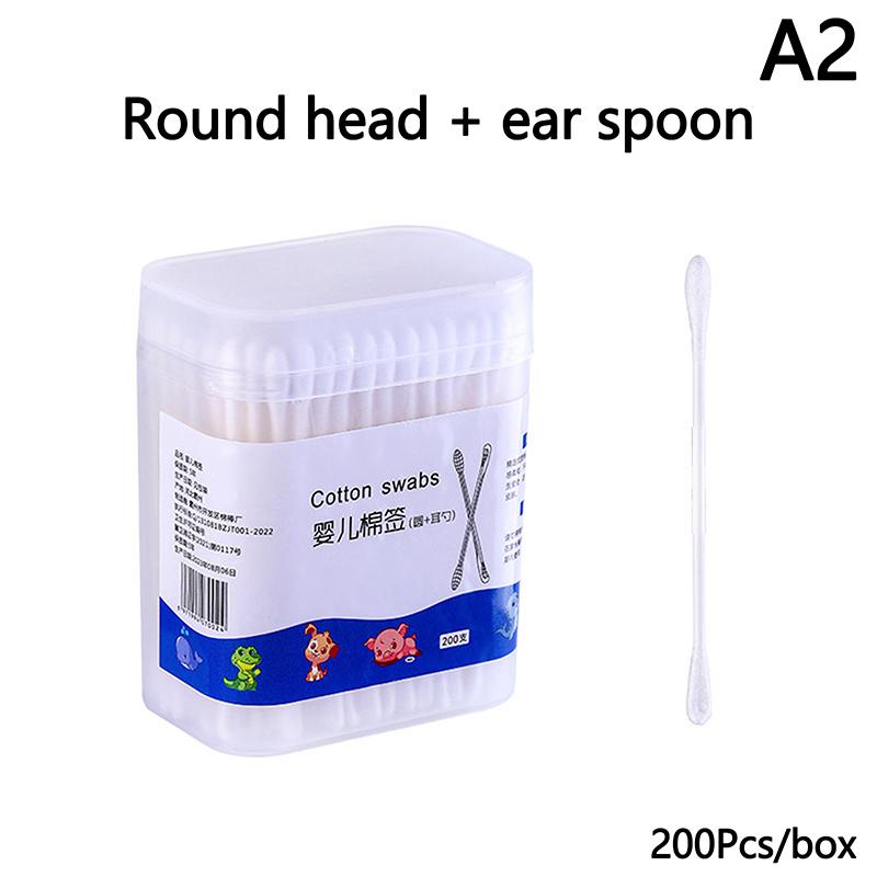 200 ks Dvojitý jednorázový vatový tampon na make-up, čištění nosu a uší, tyčinky z bavlny, nepouštějící vlákna, spirálové vatové tyčinky pro péči o uši, nástroj pro péči o dítě