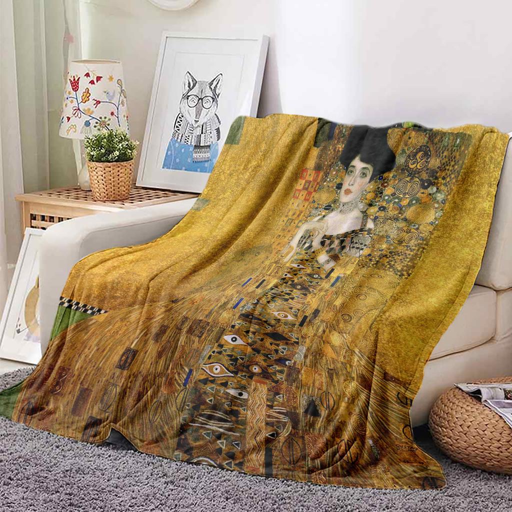 Gustav Klimt Oil Painting Four Seasons Blanket Sofa Bed Cover Soft and Fluffy Blanket Soft Warm Flannel Throw Blanket Gift Art