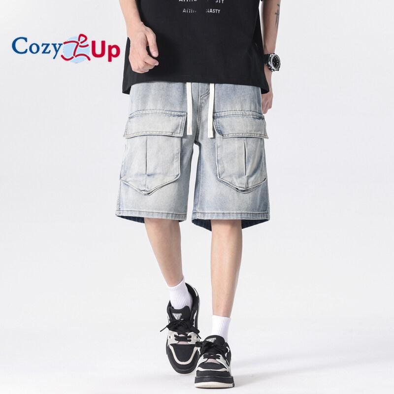 Cozy Up Jean Shorts for Men High Waisted Pull On Drawstring Elastic Waist Trendy Stretchy Denim Jorts Summer Shorts