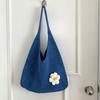 Flower Print Knit Bag for Women Hollow Out Mesh Tote Shoulder Purse Soft Woven Handbag Casual Daily Outing Bag