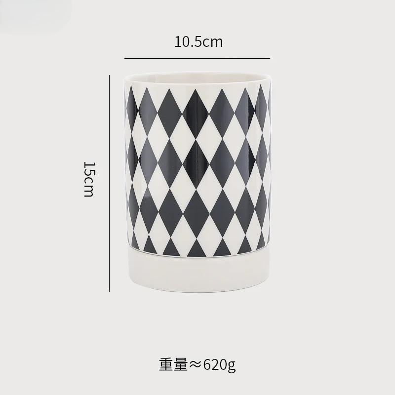 Creative Geometric Pattern Chopstick Holder Ceramic Knife Fork Spoon Storage Rack Drain Storage Jar Household Storage Tools