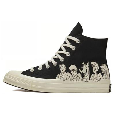 1970er Jahre Runde Zehenpartie Schnürung Hohe High-Top Canvas-Schuhe Unisex Schwarz & Weiß