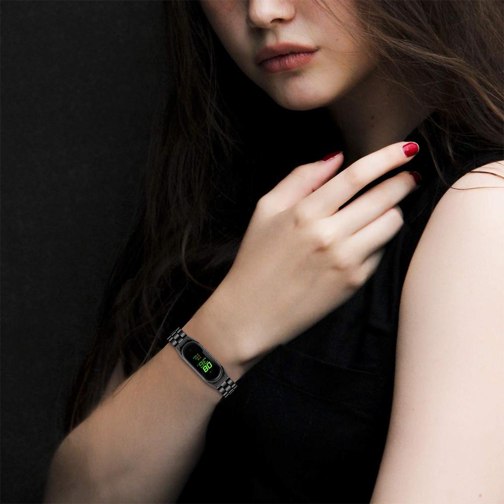 For Xiaomi Smart Band 9 NFC/9/8 NFC/8 Stainless Steel Wrist Band 3 Beads Replacement Watch Strap