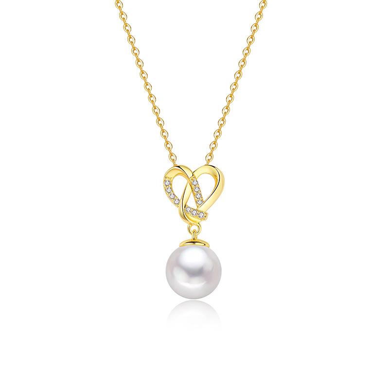 Stylish Freshwater Pearl & Heart Pendant Necklace for Women - S925 Sterling Silver Mori-kei Design S925 Silver