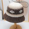Vintage Fair Island jacquard knitted bucket hat women's autumn and winter thickened warm wool hat showing face small bucket hat