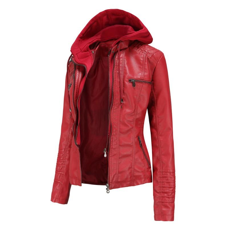 Hooded Leather Jacket Two-piece Removable Leather Jacket Women's Jacket Women's Washed Leather