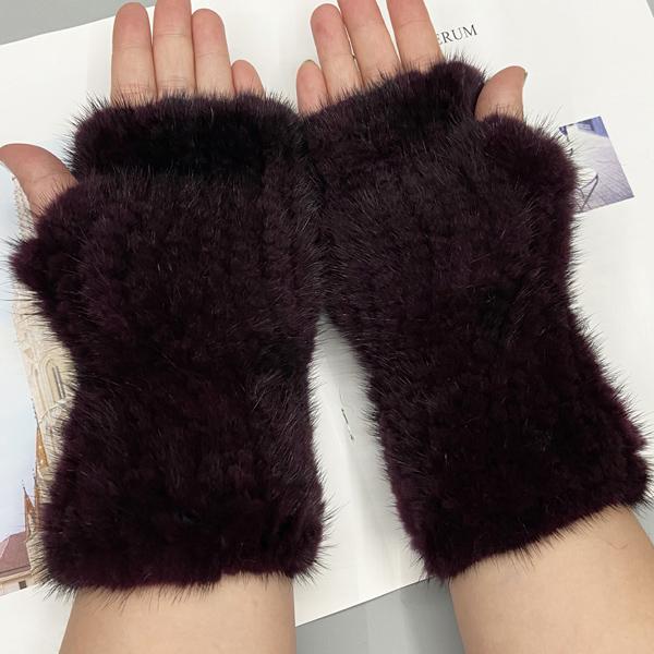 Winter Gloves for Women Natural Mink Fur Knitted Fingerless Solid Warm Elastic Gloves