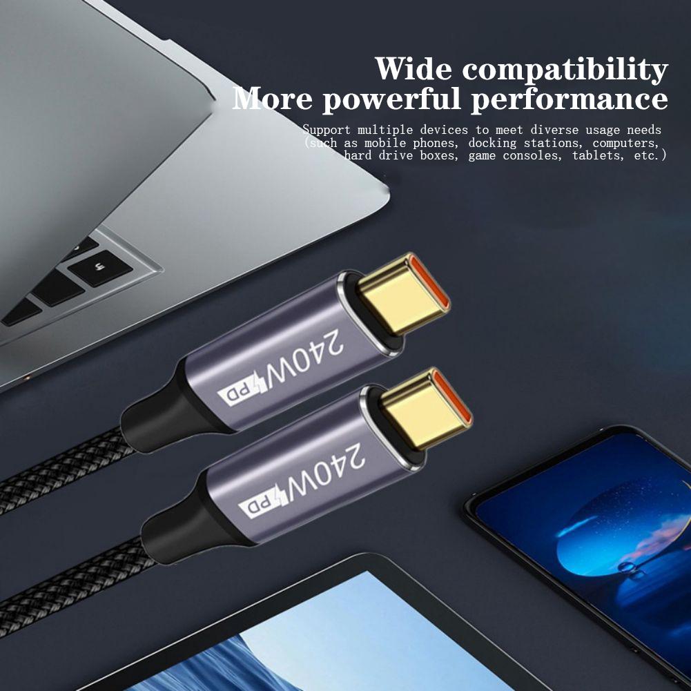 PD240W USB C To USB C Data Cable Type-C Fast Charging Cable Double Straight-head Charger PD Cord For Laptops Tablets Smartphones