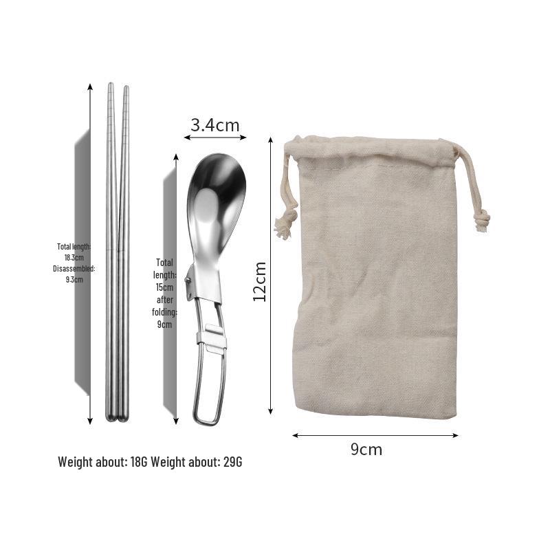 Portable Stainless Steel Camping Cutlery Set: Fork, Spoon, Chopsticks, Folding Yuanbao Spoon, Alloy Fork