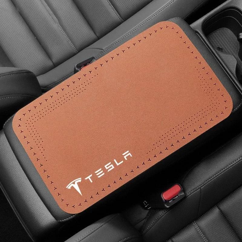 Car Sticker 2025 New Tesla 1Pcs Car Armrest Pad Auto Storage Box Cover Protective Mat For Tesla Model 3 S X Y Roadster SpaceX In
