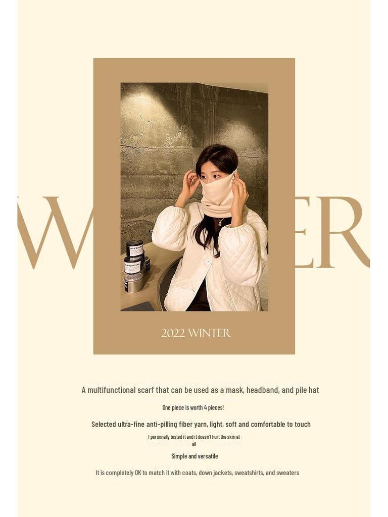 Dámský trendy šátek-čepice vše v jednom s maskou na uši, vlna, na podzim a zimu