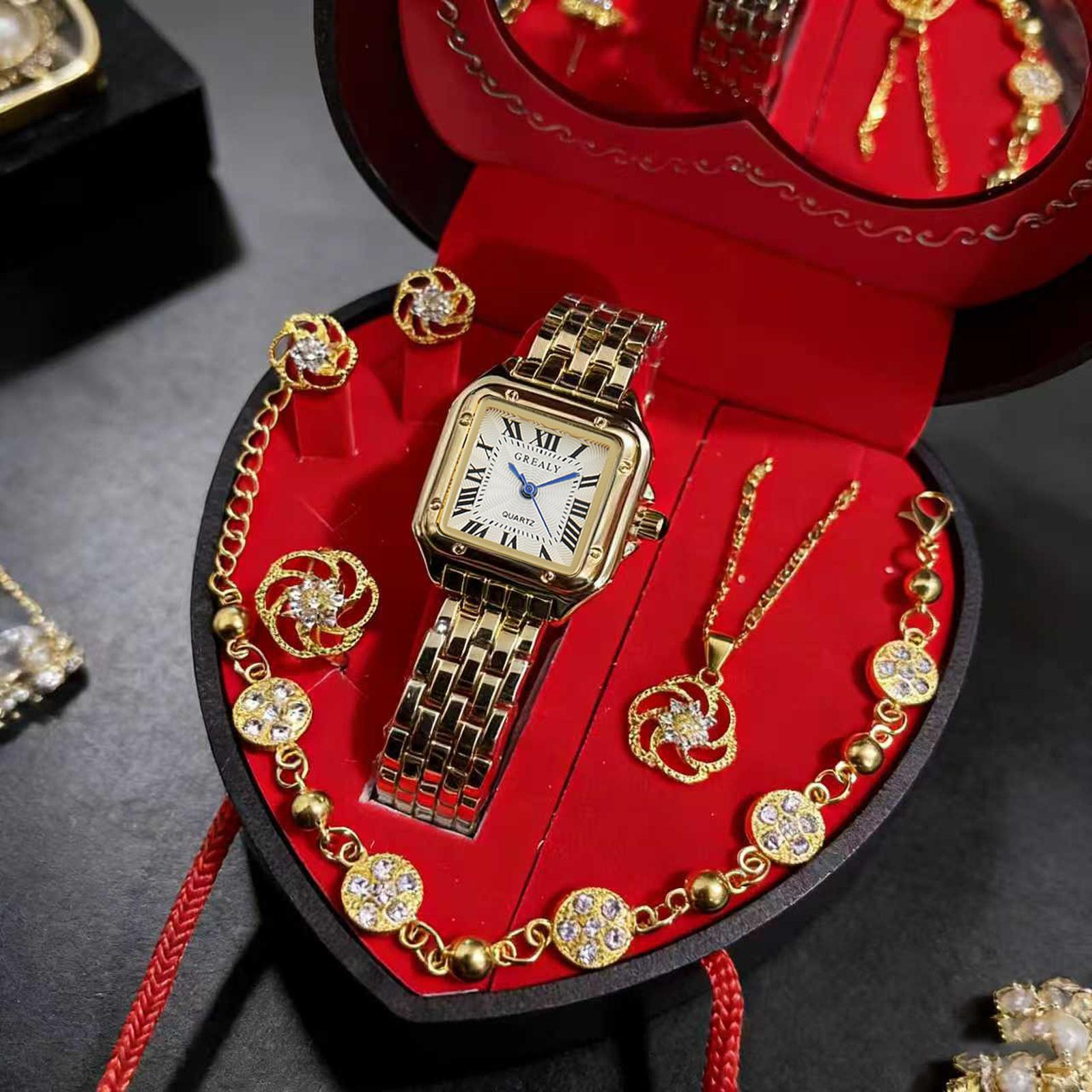 

Роскошный двухцветный женский кварцевый часовой набор со стразами Романтичный набор ювелирных изделий в форме сердца Элегантная коробка в комплекте День Святого Валентина One Size