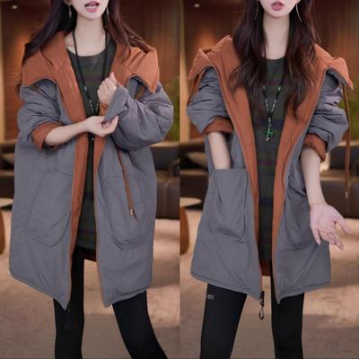 Modische Warme Doppelseitig Tragbare Baumwolljacke Damen Neue Herbst Winter Stilvolle Lockere Mit Kapuze Gefütterte Jacke