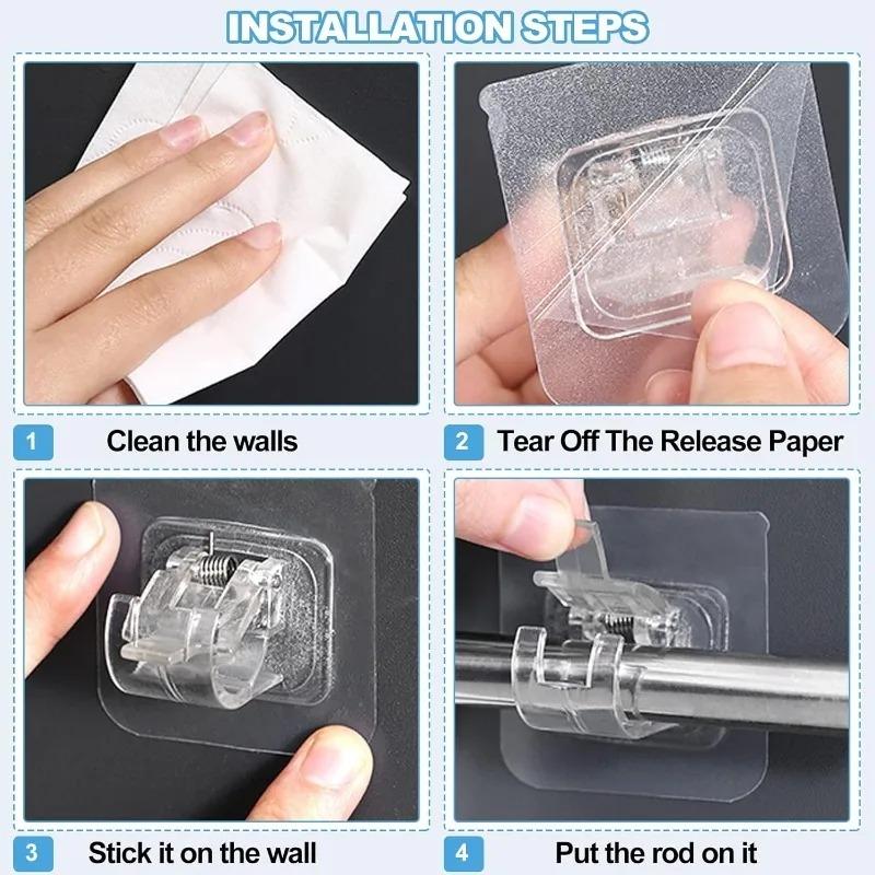 Selbstklebende Haken, stanzfreier Vorhangstangen-Clip-Haken, Duschvorhangstangen-Aufhängehalter, Haushalts-Festclip-Aufhängehakenhalter