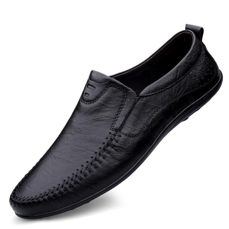 Four Seasons Casual Shoes Men's Soft Surface Soft Sole Driving Shoes Sleeve Lazy Shoes Top Layer Cowhide Men's Doudou Shoes