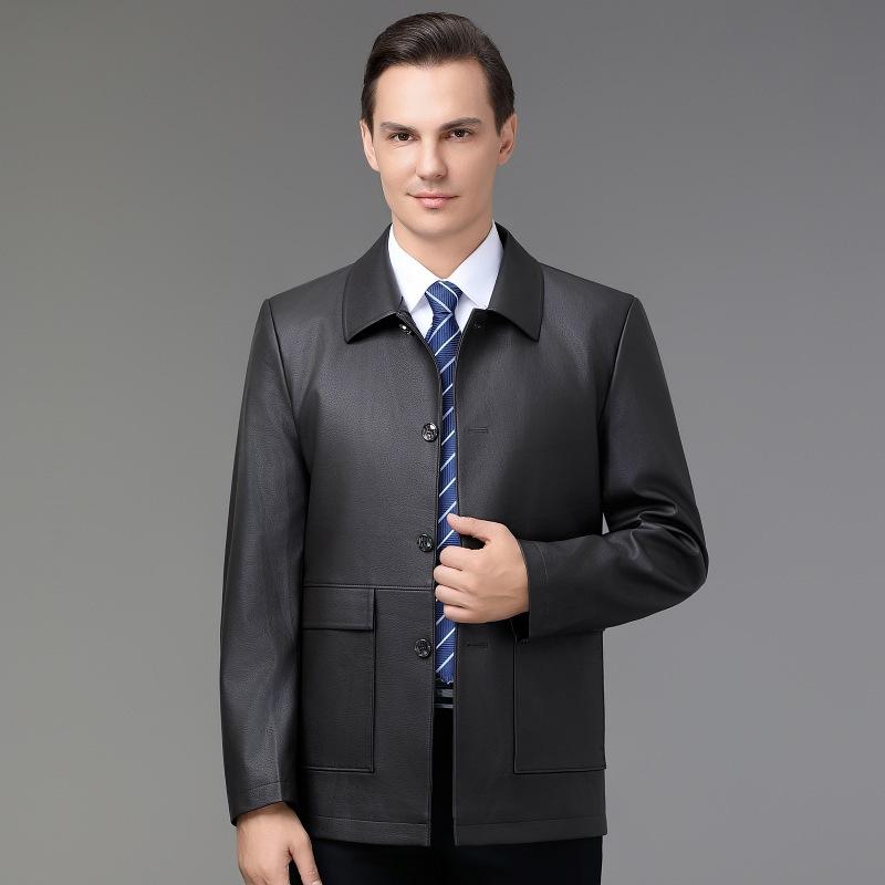 

Кожаная куртка мужская из натуральной кожи плюс утолщенный бархат кожаная куртка средней длины однобортная зимняя теплая куртка для людей среднего возраста 195