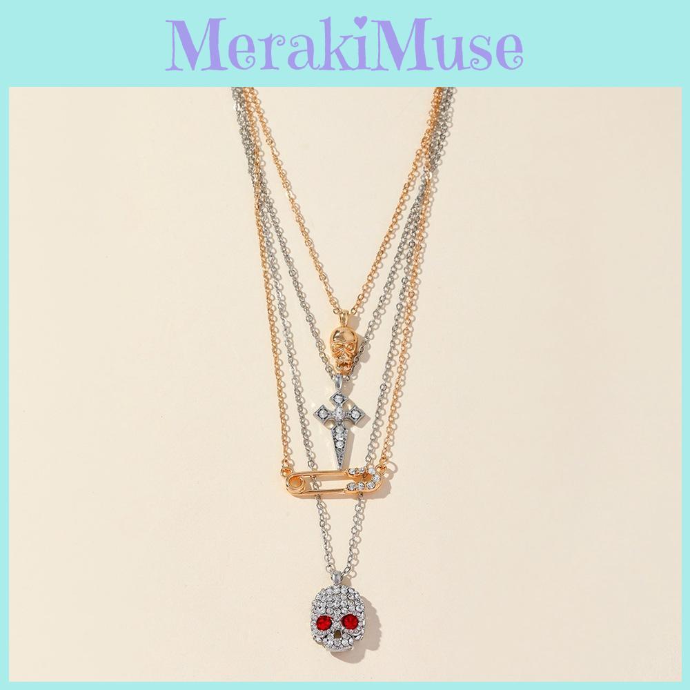 Halloween Skull Water Diamond Necklace With Alloy Pendant And Water Wave Chain For Ladies
