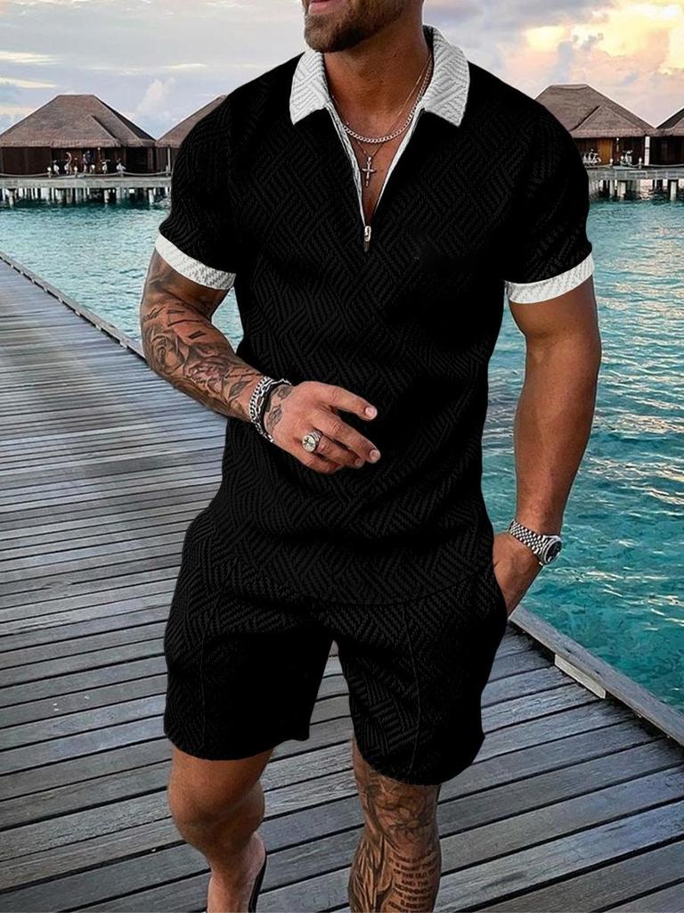 European & American Summer Men's Casual Short Sleeve and Shorts Set