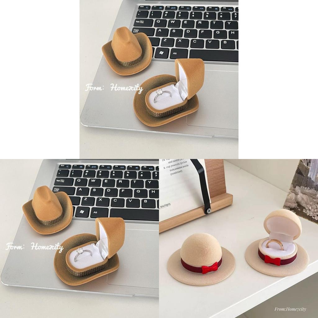 Woody Hat Ring Box With Leather Material For Valentines Day Gift And Proposal Keepsake
