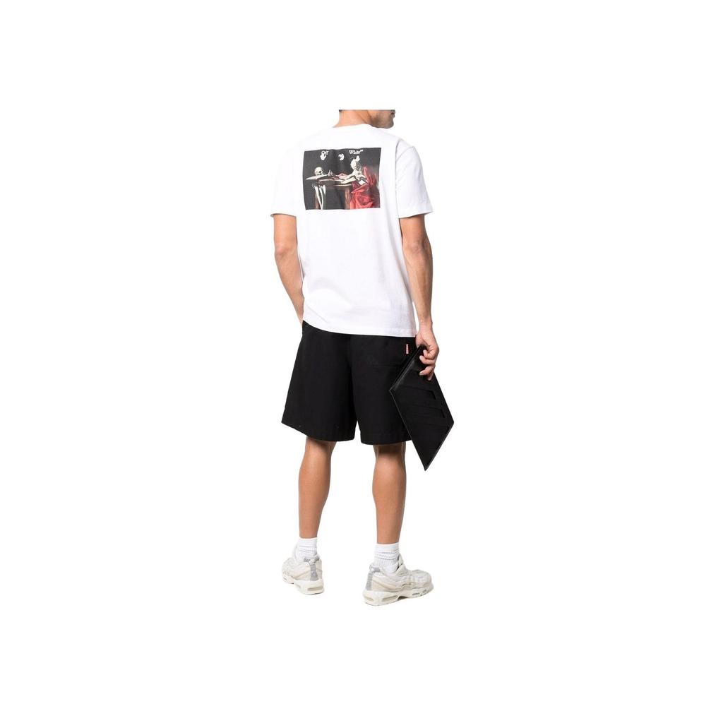 Off-White Футболка Caravaggio Paint Slim, белые/черные мужские топы OMAA027C99JER0050110