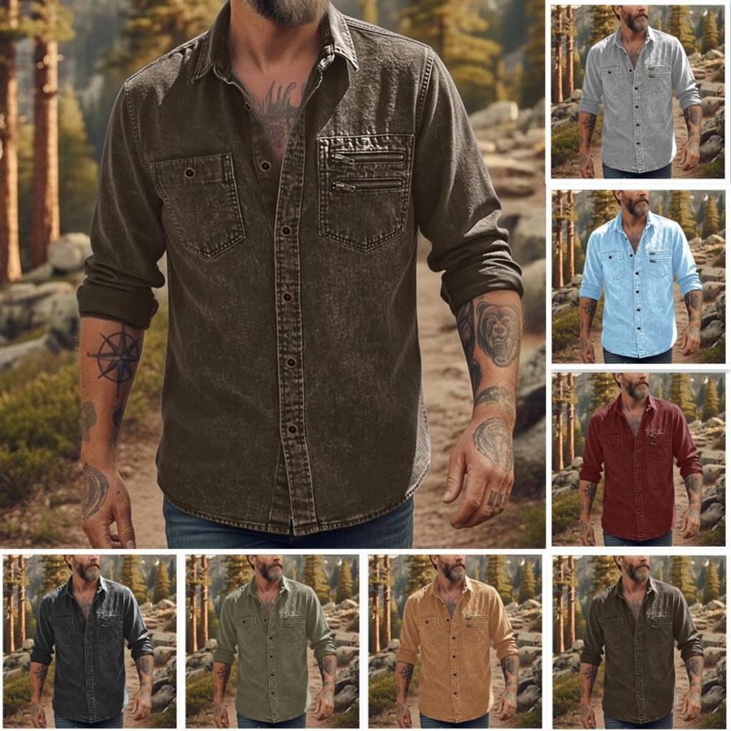 Men's casual stylish short-sleeved button-down shirt - Men's breathable cotton-like linen retro work shirt