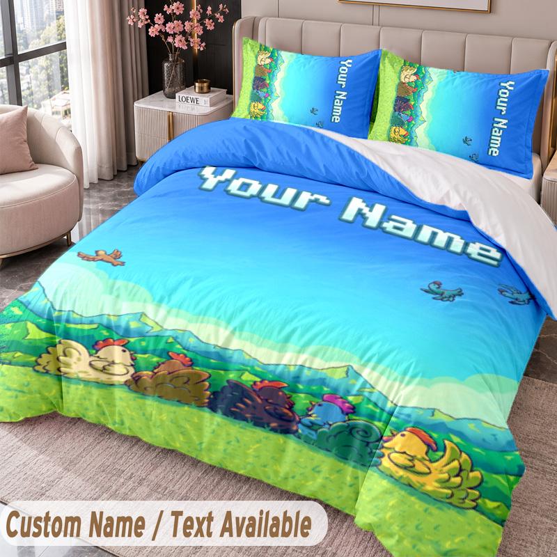 Custom Name Text 3Pcs Bedding Set Stardew Valley Duvet Cover And Two Pillowcases