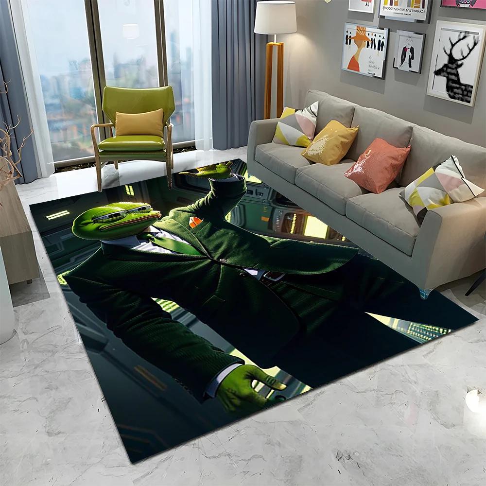 3D Pepe The Frog Face Cartoon Carpet Rug for Home Living Room Bedroom Sofa Doormat Decor,kids Play Area Rug Non-slip Floor Mat