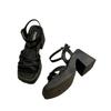 Buckle square head platform sandals summer new square heel open toe cross with high heel sandals women