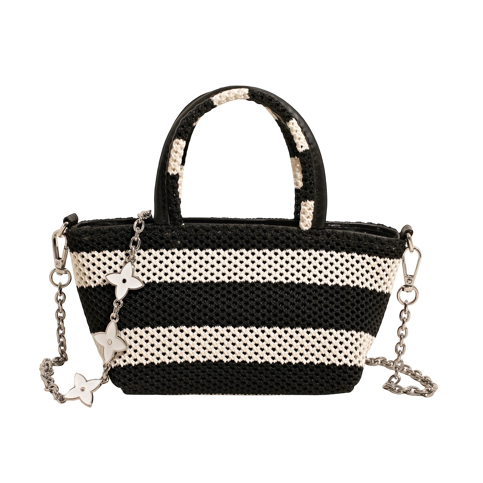 

Korean 2025 new trend striped handbag bag woven chain commuter design hollow shoulder messenger bag