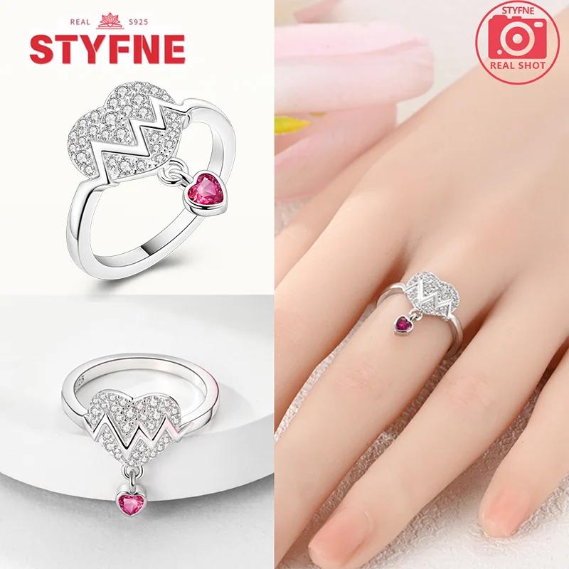 Unendliche Liebe Schmuck Schwarz & Rosa Herz Glänzende Zirkon Ringe Mode Neu 925 Silber Damenringe für Valentinstagsgeschenk