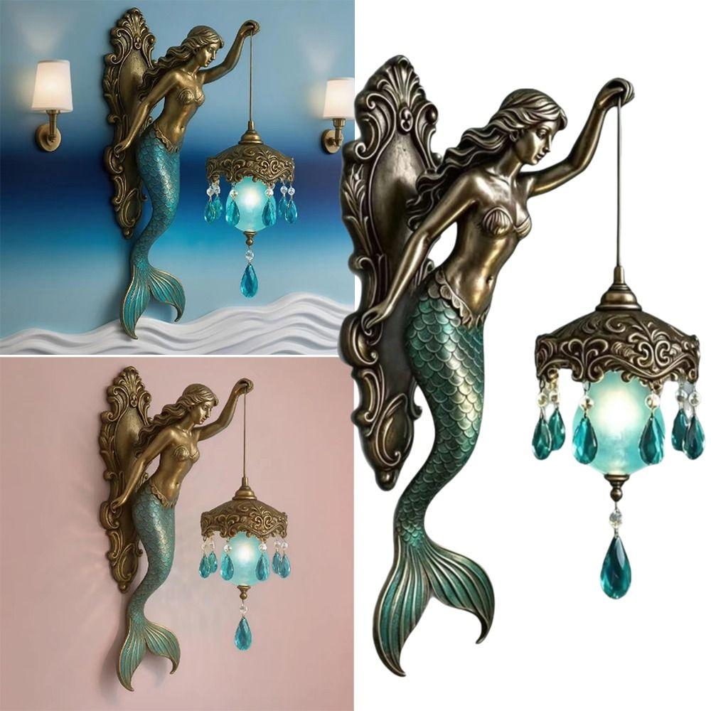 Soft Ambient Light Mermaid Wall Lamp Crystal Pendant Creative Wall Lamp Resin Wall Lamp Home Decor