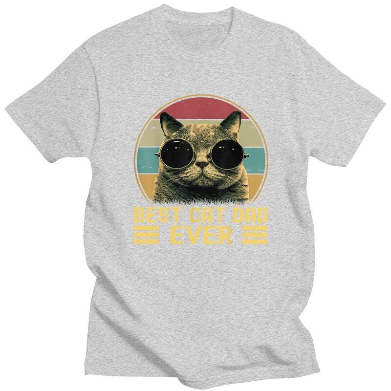 Custom Vintage Best Cat Dad Ever T Shirt for Men 100 Cotton Tshirt Short Sleeves Fathers Day Gift Tshirt Loose Fit Clothing