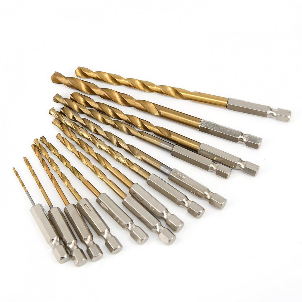 13 Drill Bit Sets Coated HSS High Speed Steel Hex Shank Quick Change