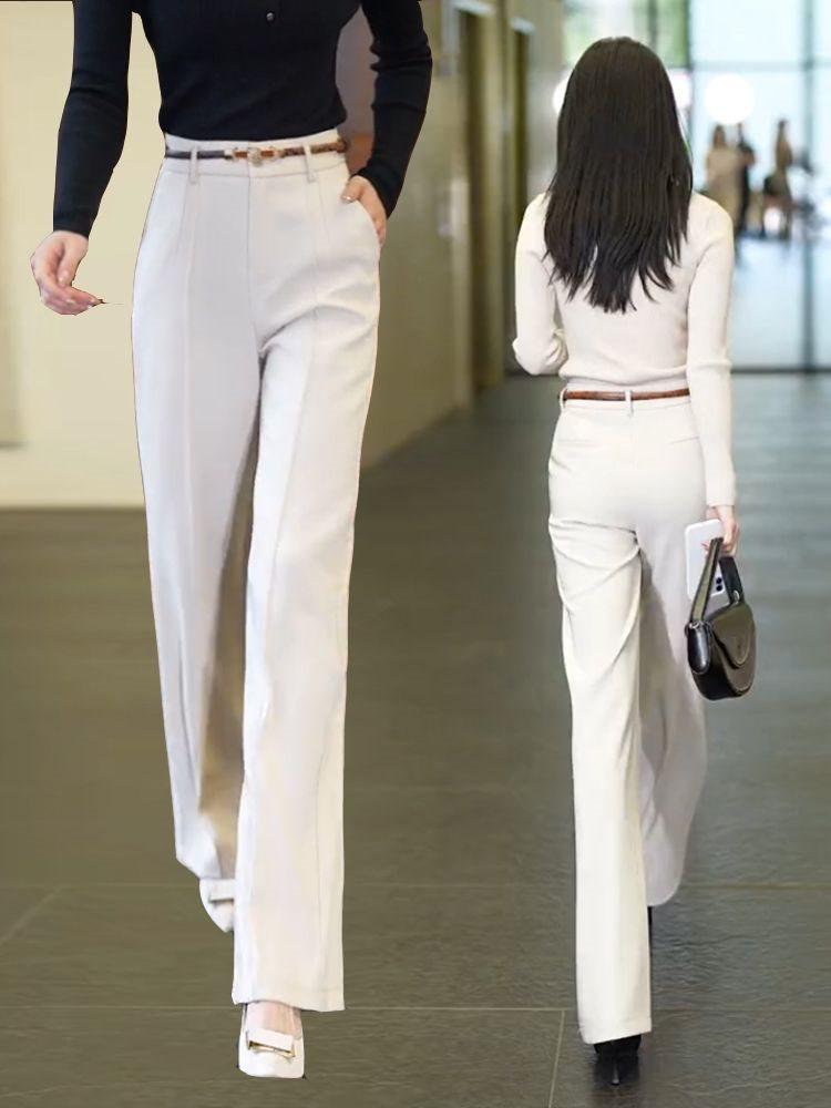 Womens Wide Leg Trousers With Wool Fabric High Waist Loose Fit For Casual Spring Wear