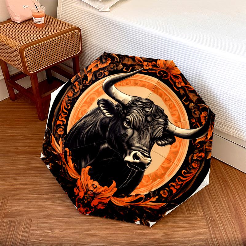Warrior Cow pattern, automatic folding umbrella, portable and foldable design, 8 ribs, a Christmas or birthday gift.