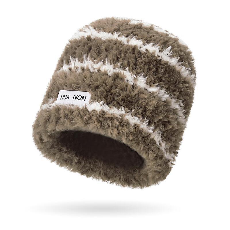 ZHENYUEQI Korean Style Striped Furry Earflap Knitted Beanie