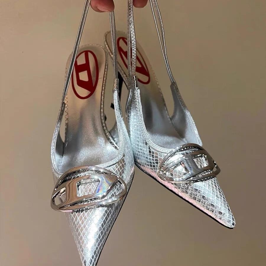 Pointed Thin Heels, Metal Buckle High Heels, Spring and Summer 2025 New Models, Dignitaries, Sexy Back Empty Black Single Shoes Women