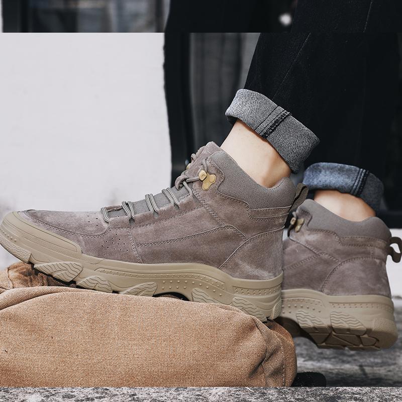 Boots Versatile Leisure Walk Botas Suede Leather Ankle Boots For Men Hand High-Top Hiking Shoes Outdoor Non-Slip Male Motocross
